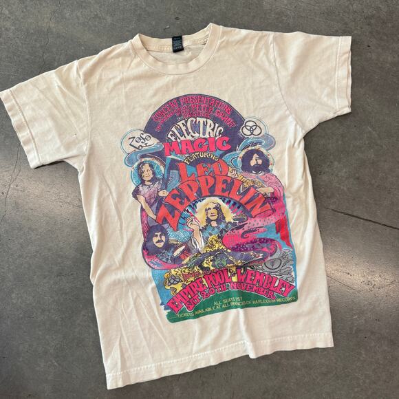 Vintage Y2K Led Zeppelin Electric Magic White Band Tour Graphic Tee S - Picture 1 of 5